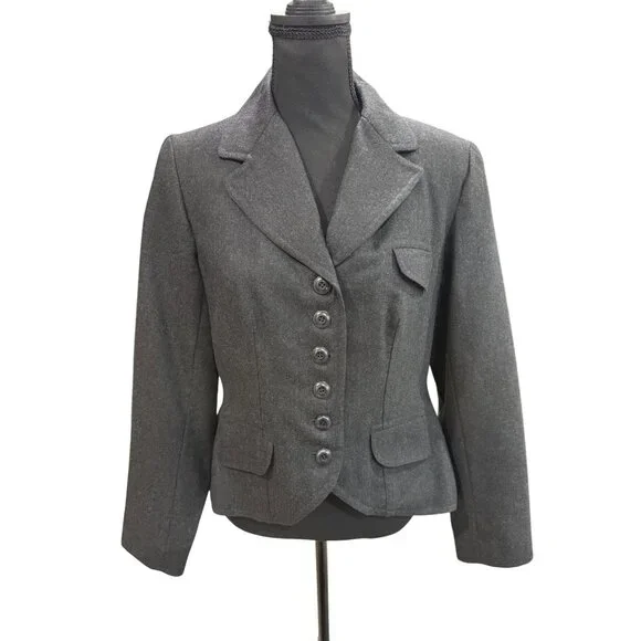 Vintage J. Peterman 100% Wool Blazer Jacket Size 8 Gray Tailored Fit Sustainable - Picture 2 of 9
